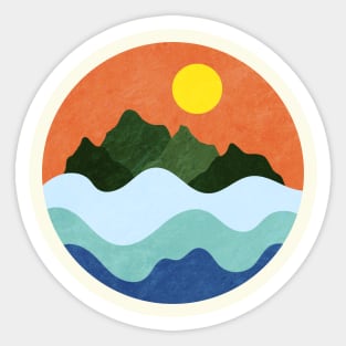 Minimalist Abstract Nature Art #18 Warm Waves and Mountains Sticker